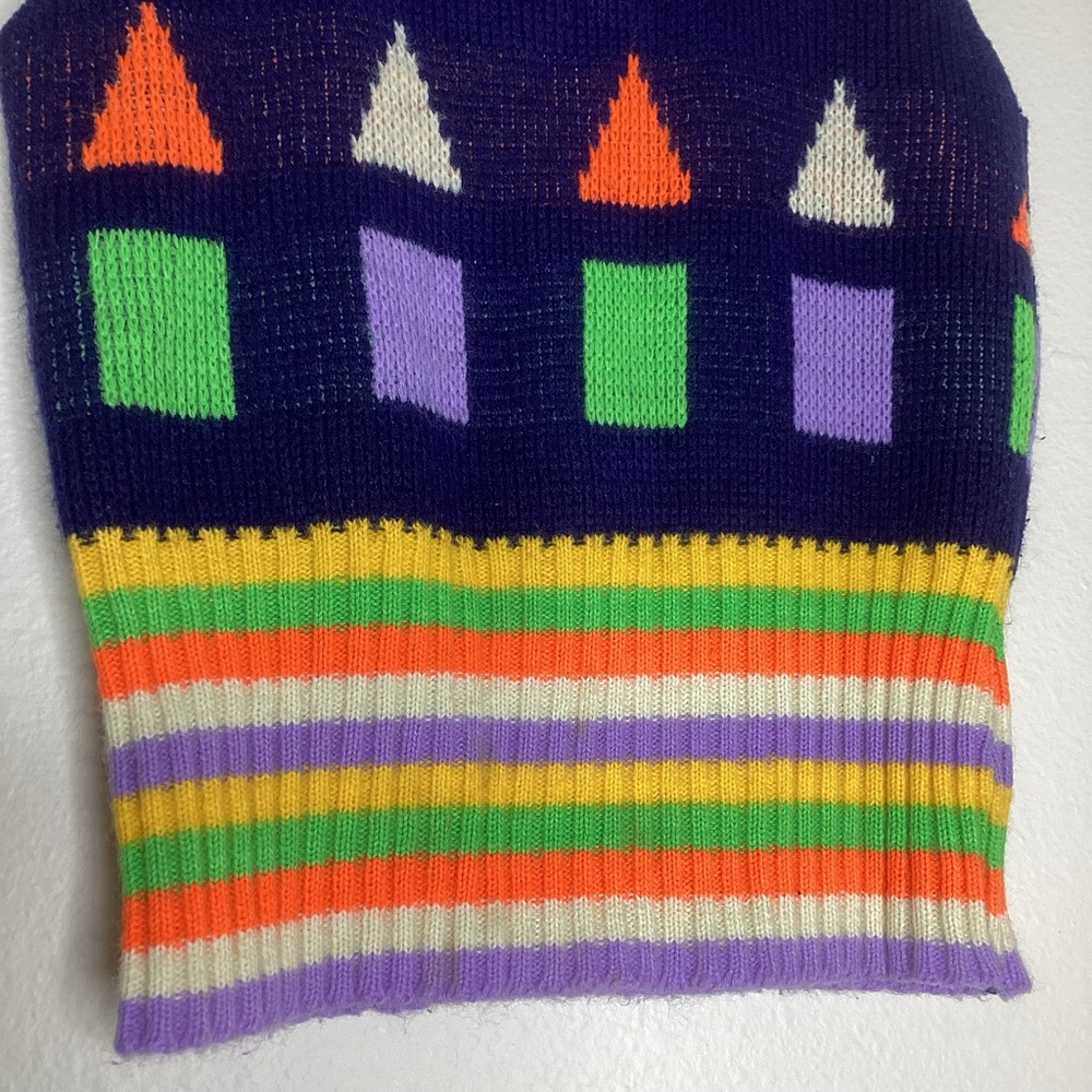 Vintage Square Neck Sweater Vest Stripes Geometric Acrylic Sm - Picture 3 of 6